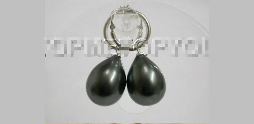 

Free shipping WOW 15X12mm black drop shell pearls dangle earrings 925SS sterling silver E961