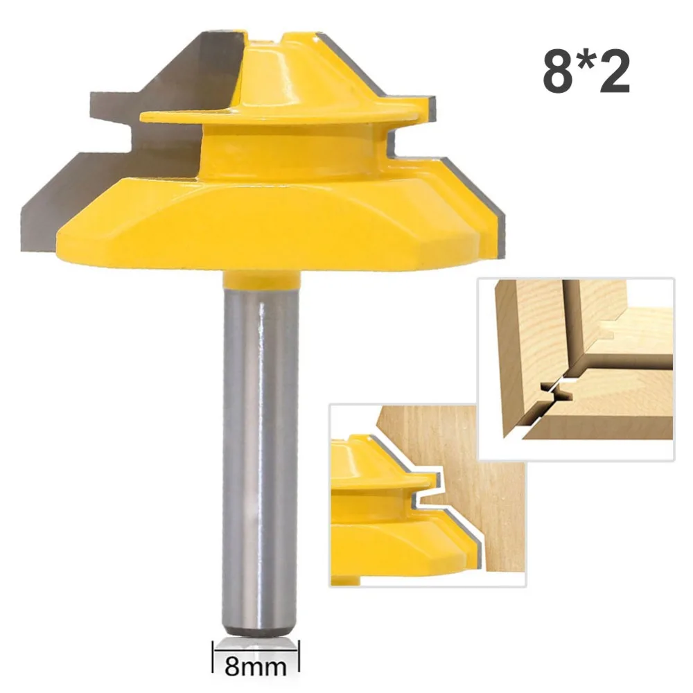 

1PC 8mm Shank Medium Lock Miter Router Bit - 45 Degree - 3/4" Stock woodworking milling cutter/milling tools /carbide end RCT