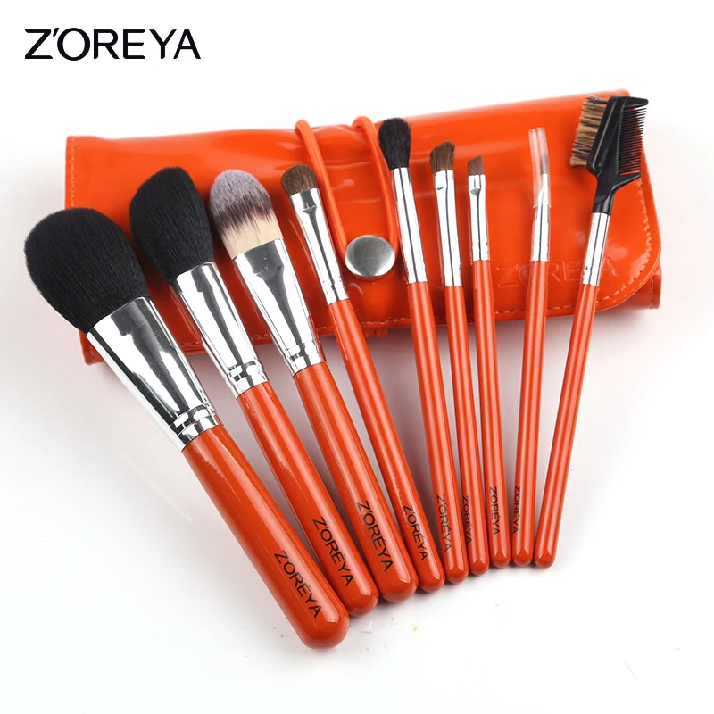 

Zoreya Brand 9pcs/set Portable Daily Makeup Brushes Set Foundation Powder Eyeshadow Brow Cosmetics Tools Kit With Leather PU Bag