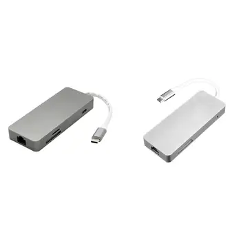 

HotType C USB C Hub 7 in 1 Multiport USB 3.0 Type C to HDMI USB 3.0 RJ45 SD/TF Card Reader PD Charging Adapter Converter for Mac