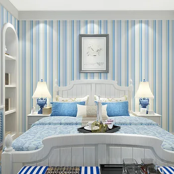 

Colomac 3D non-woven wallpaper roll mediterranean style waterproof living room decor background wall paper vertical stripes blue
