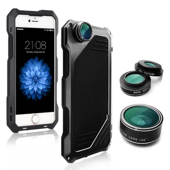 

Metal Waterproof Case for iPhone 5 5S SE 6 6s 7 8 Plus Shockproof Heavy Duty Protection Cover with Macro Wide-angle Fisheye Lens