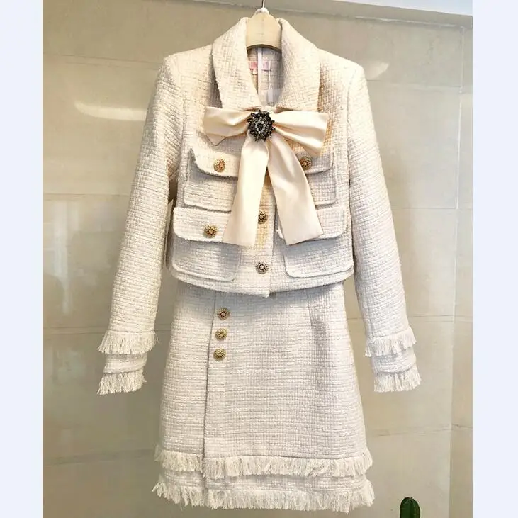 

Skirt Suits Women Runway Luxury Designers Elegant Office Ladies Formal Tweed Blazer Jacket Mini Skirt 2 Piece Set Winter Outfits