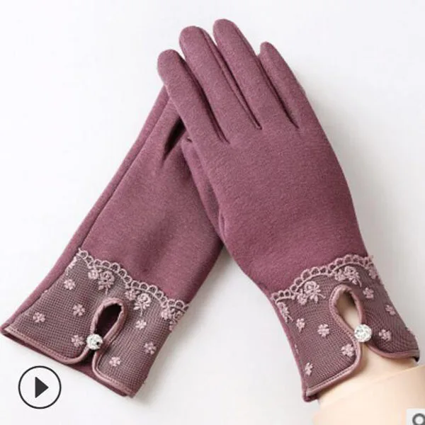 YRRETY зимние теплые женские модные перчатки, толстые перчатки для вождения с сенсорным экраном, одноцветные эластичные перчатки с бантом - Цвет: G146 016F bean paste