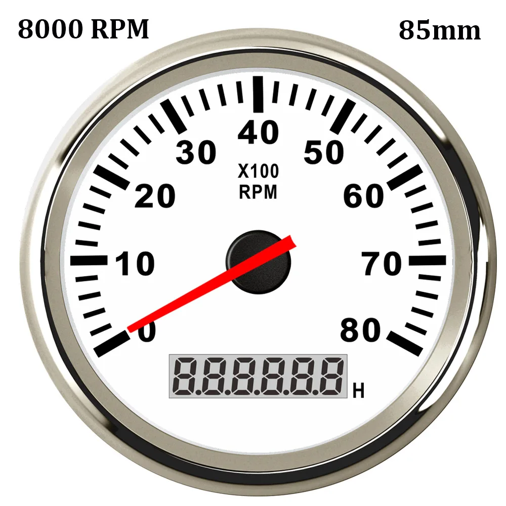 

Red Backlight Marine Car Tachometer with LCD Hourmeter 85mm Marine Tacho Meter 4000\6000\ 8000RPM Tachometer Gauge 12V/24V