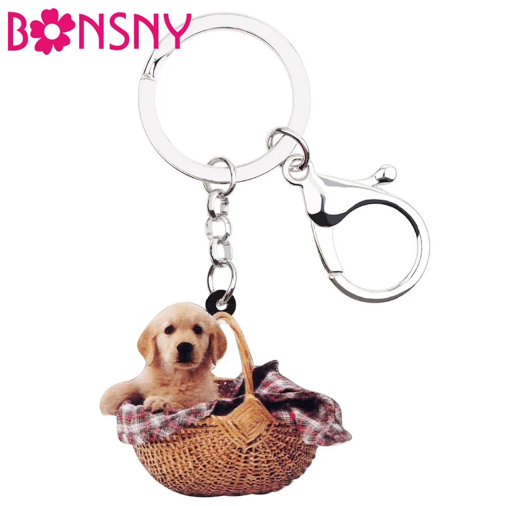 

Bonsny Statement Acrylic Sweet Basket Labrador Dog Key Chains Keychains Ring Animal Jewelry For Women Girls Bag Car Charms Gift