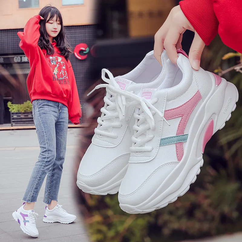 

Small White Shoes with Thick-soled Waterproof Platform In Spring