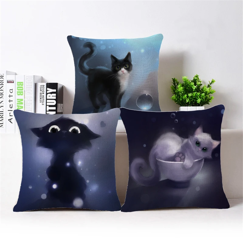 Cat Cushion Cover 3D Effect Cushion Cotton Linen Decoative