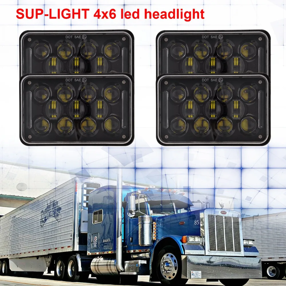

4PCS 4D lens 4x6" led headlight halo DRL H4 HI-LO light bulb for KENWORTH PETERBILT
