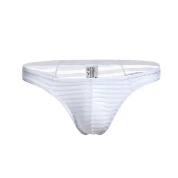 

Ice Silk Mens Thongs and G Strings Stripe Transparent Underwear Men Sexy Gay Swimwear Bikini Underpants T Back Panties Low Rise