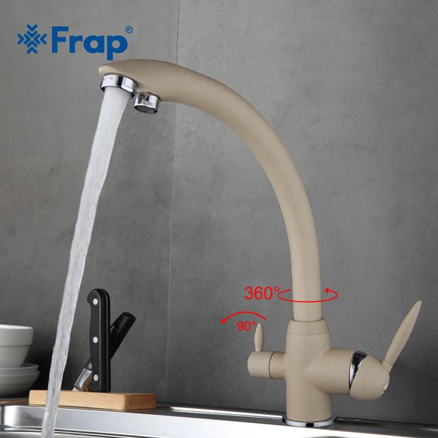 Best Price Frap New Arrival Khaki Color Kitchen Faucet Deck Mounted Mixer Tap 180 Degree Rotation with Water Purification Features F4399-20