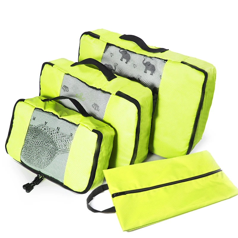 

4 Set Packing Cubes Travel Luggage Packing Organizers with Laundry Bag (Grey)(Red)(Green)(Violet) Overnight Bag Duffle Bags