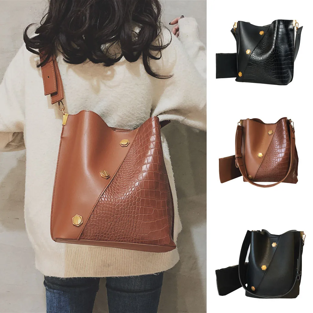 

2Pcs Fashion Women Alligator Leather Solid Color Crossbody Bags Messenger Handle Bag with Zipper for summer