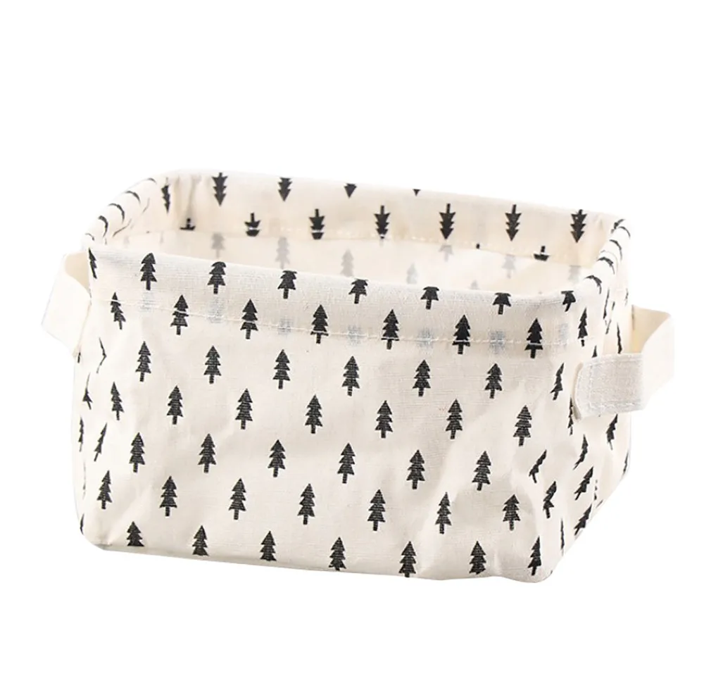 

High Quality Cotton Linen Desktop Storage Basket Sundries Storage Box with Handle Linen Desk Container Makeup Organizer Case