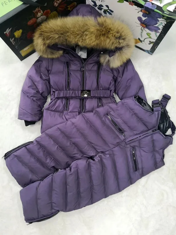 

80cm -140cm 2018 Winter Jacket Children Down Jackets & PANT Duck Down Fur Hooded Girl Snowsuit Boy Suit Set Outerwear Ski Suit