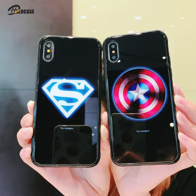 HALOCASE Luxury Luminous Tempered Glass Case For iPhone X XR 8 7 6 Plus Phone Cases Marvel Comics Batman Cover For iPone XS MAX