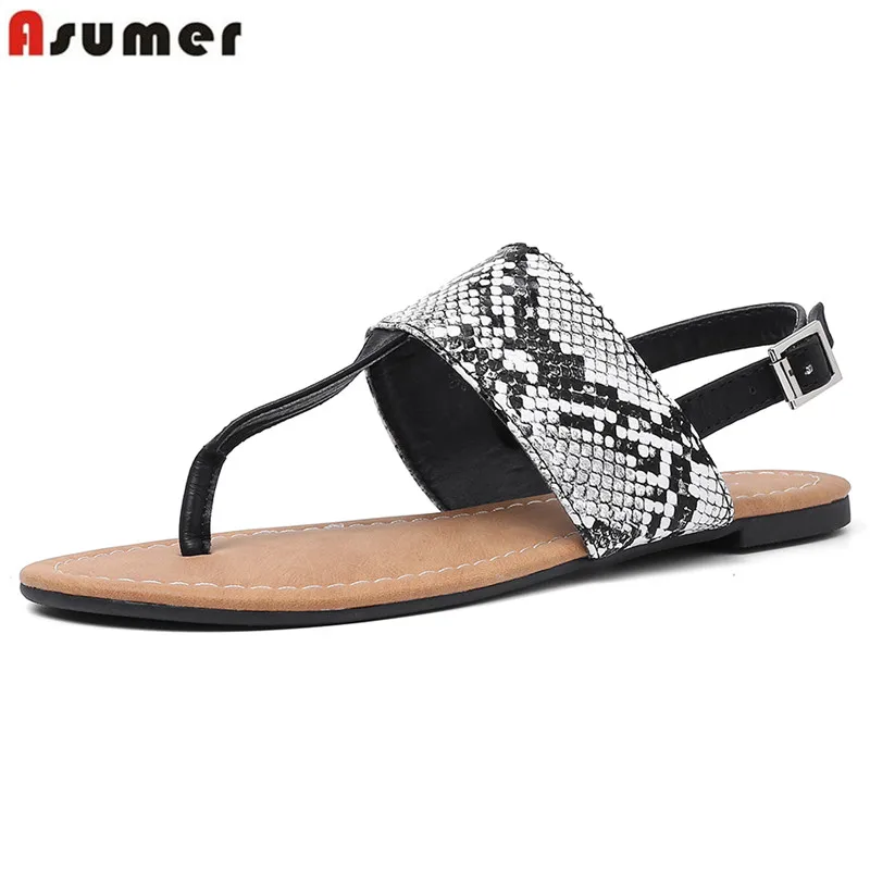 

ASUMER Plus size 36-50 HOT 2019 Flat sandals snake printing pu leather casual shoes ladies flip flops summer female shoes