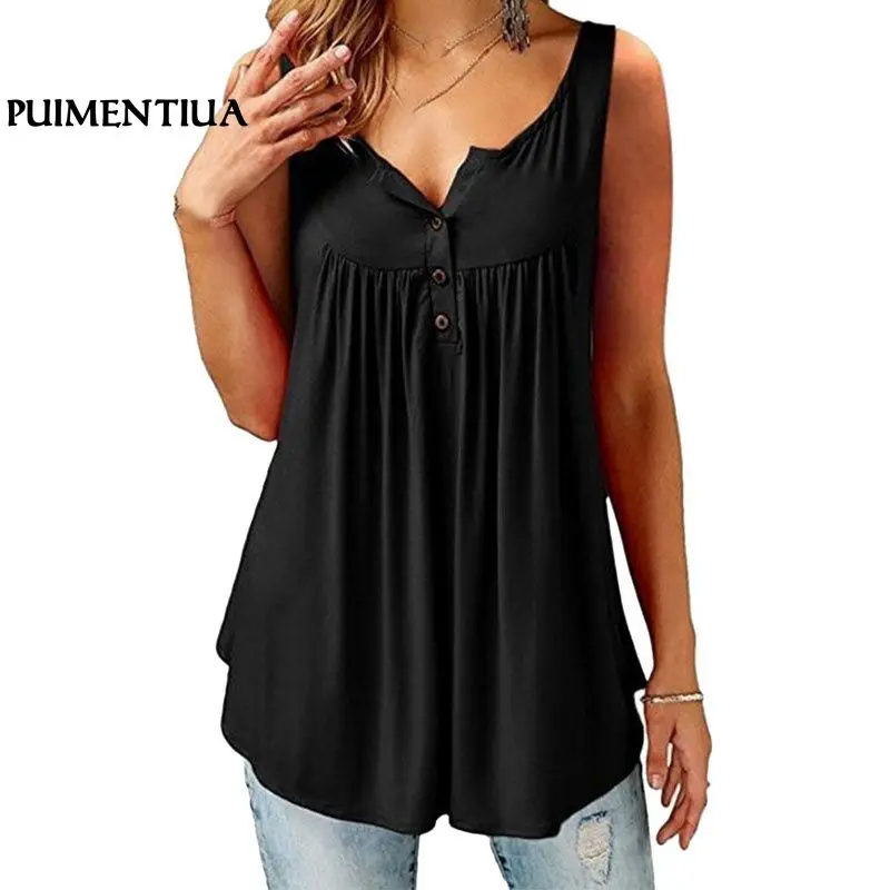 

Puimentiua 2018 Summer Plus Size 5XL Button Vest Top Women Sexy Sleeveless Fashion Casual Camisole Female Clothing Haut Femme