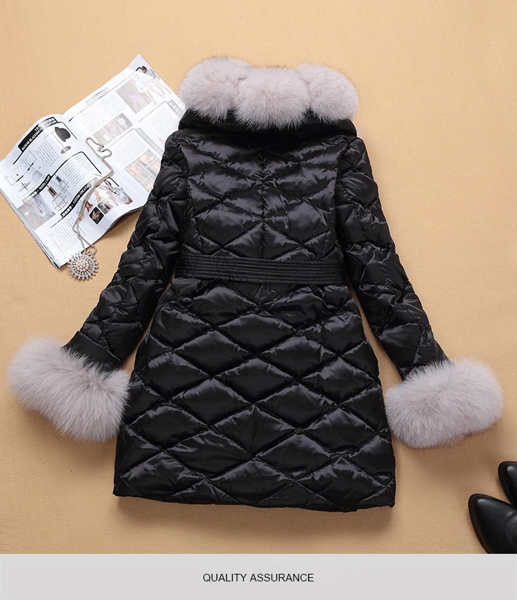 Зимние пальто Для женщин 2018 новый большой натуральным лисьим мехом Куртка с воротником Длинные толстые зимнее пальто черный тонкий белая