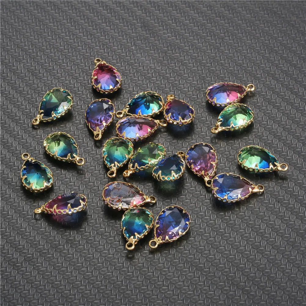 

10PCS/Lot Magic design Alloy Colorful Glass Crystal Water Drop Charms DIY Necklace Earrings Bracelet Jewelry Accessories