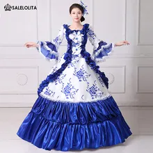 Новое Брендовое синее кружевное платье с принтом Marie Antoinette платье для бала-маскарада средневековое Южное платье Rococo Belle театральная одежда