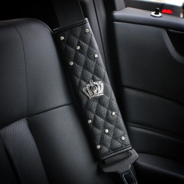 1 Pair Crystal Crown Car Safety Seat Belt Cover Leather Shoulder ... 1 Pair Crystal Crown Car Safety Seat Belt Cover Leather Shoulder ...