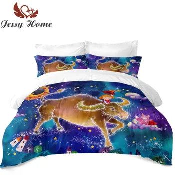 

4Pcs Taurus Bedding Set Coverlet Pillowcases Constellation Bed Coverlet 100% Polyester Factory Direct S