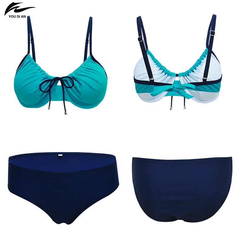 Women Bikini Bandage Push up Solid Color Swimwear Full Bust Bikinis