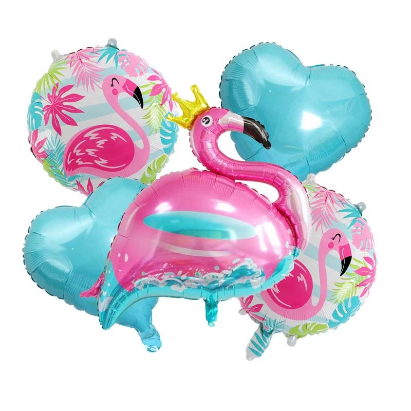 Одноразовая тарелка с фламинго, набор свадебной посуды, бумажный стаканчик, украшение для дня рождения, детский фламинго, ананас, принадлежности для душа - Цвет: 5pcs foil balloons 1