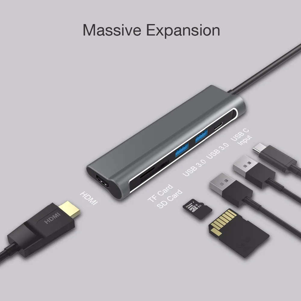 Док станция YUNCLOUD для ноутбука USB C к 3 0/HDMI/Кардридер/PD Зарядка MacBook Samsung Galaxy S9/S8 Huawei