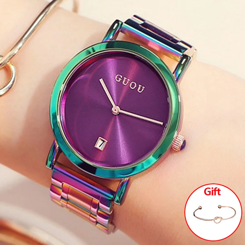 GUOU Women's Watches Colorful Montre Femme 2018 Ladies Watch Bracelet Watches For Women Clock Women Calendar reloj mujer saat