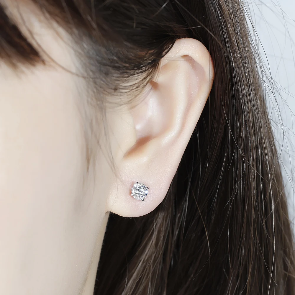 Solid 14K 585 White Gold 6.5mm F Color Heart and Arrow Cut Lab Grown Moissanite Stud Earrings for Women Push Back(4)