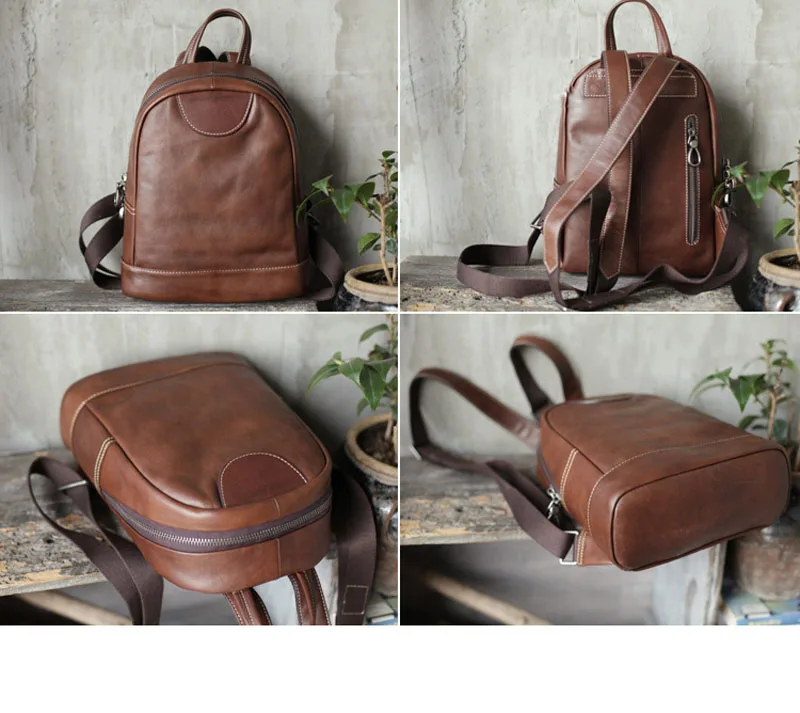 Main Femelle Cuir Épaule Nouveau Souple Sac Rétro Sacs À 1 Dos En Shell Véritable Femmes La Brun qwH6w1PA