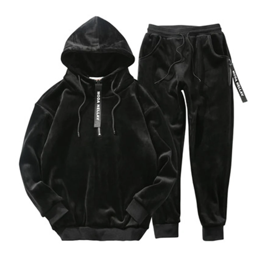 

Velvet Winter Hoodie Set Men Two Piece Tracksuits Warm Sweatsuit Jogging Chandal Hombre Casual Tracksuit Men Clothing 2018 5na90