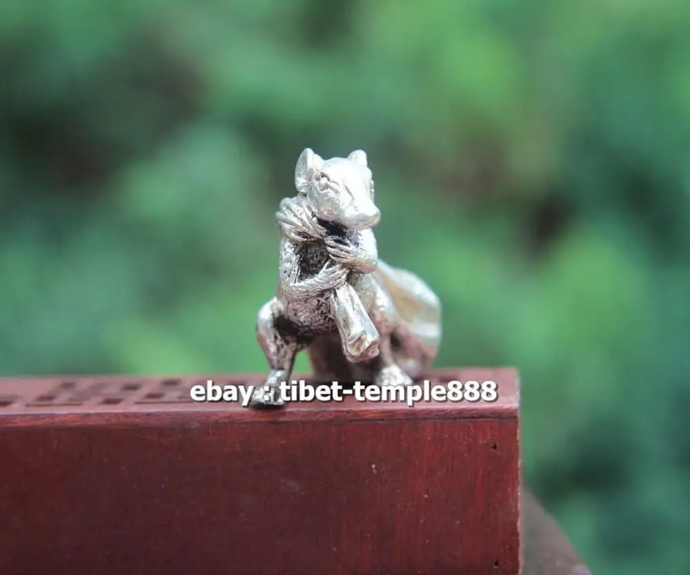 6 CM Pure Bronze Chinese Zodiac Animal Mouse Bring Wealth Sack Amulet sculpture