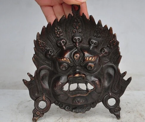 

shitou 001742 6"Chinese Bronze Buddhism Mahakala Wrathful Deity Head Buddha Statue face Mask