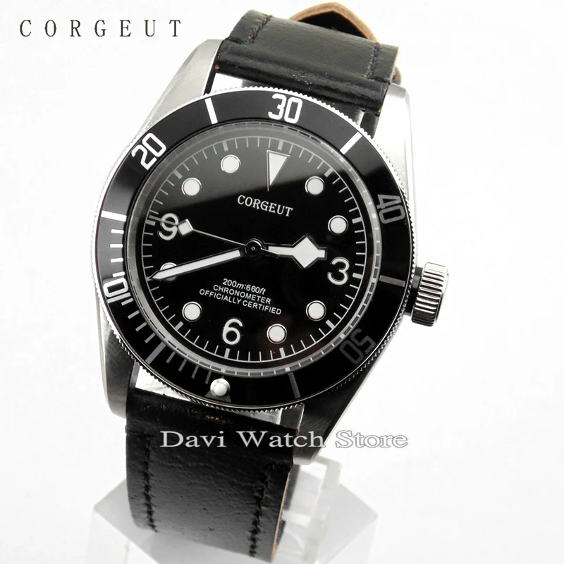 

41mm Corgeut watch black bezel dial Sapphire Glass Automatic stainless steel case mens Watches