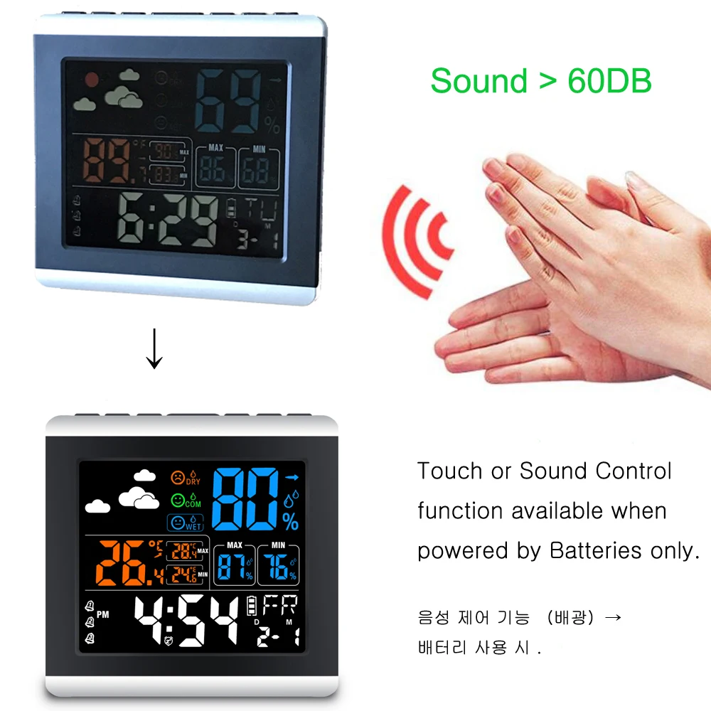 Beste Digitale Weerstation Gift Kleurrijke LCD Tafel Wekker Draadloze Temperatuur Vochtigheid Sensor Recorder Thermometer Hygrometer