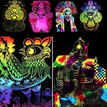 10 Sheets 16K Colorful Magic Scratch Art Painting Paper With Drawing Stick Gift