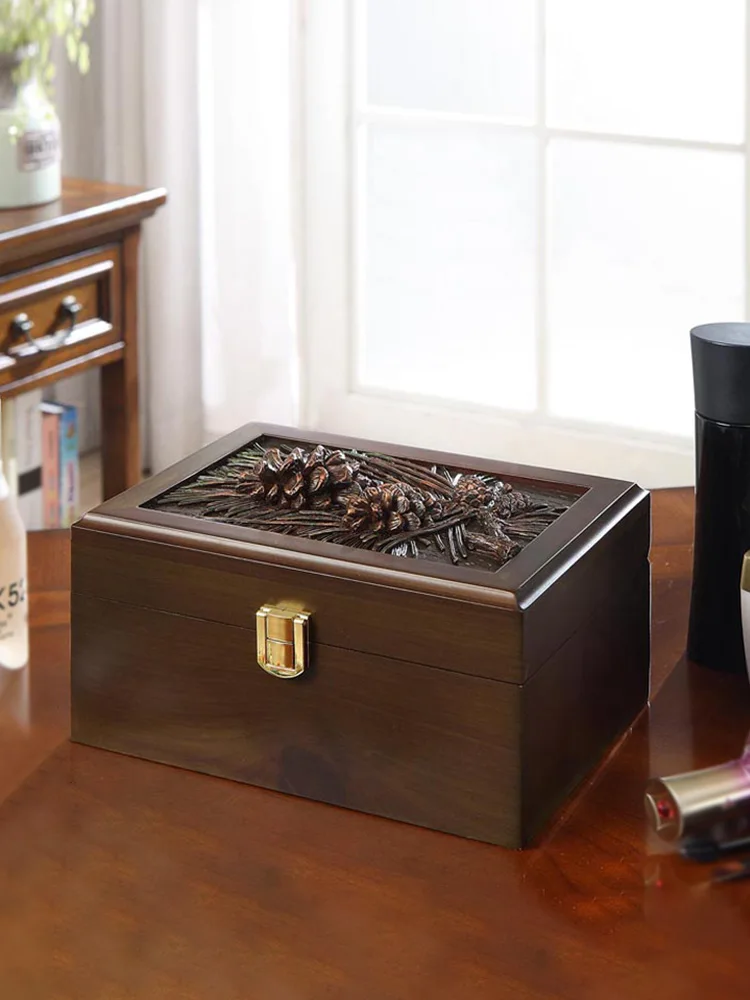 

high-end wooden Chinese antique jewelry storage box with lock