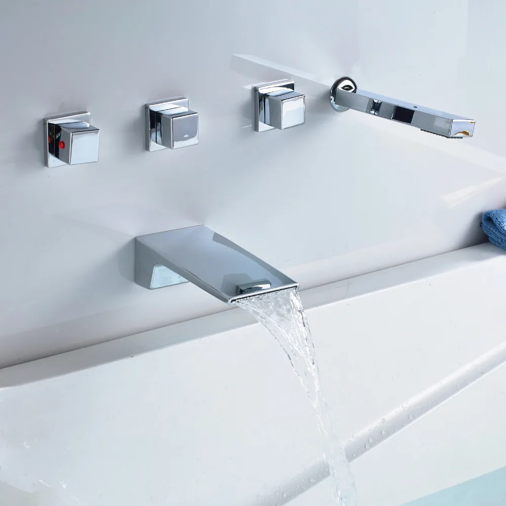 Uythner 5 шт. Три Ручки водопад смеситель для ванны с изливом w/ручной душ опрыскиватель смеситель на бортике