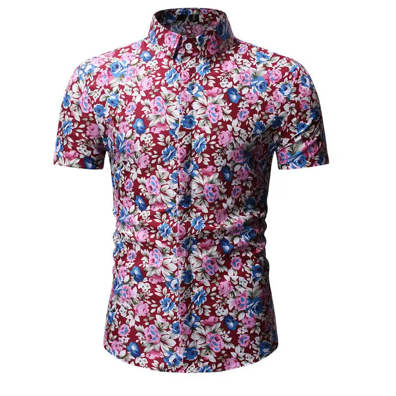 Рубашка с коротким рукавом Мужская Летняя мода Повседневная Плюс Размер мужские рубашки с цветочным узором высокого качества цветочные рубашки мужские s Social - Цвет: YS62 red