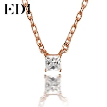 EDI Classic 0.1ct Princess Cut Natural Diamond Wedding Pendant For Women 18K Solid Rose Gold Pendant 16′ Necklace Chain Jewelry
