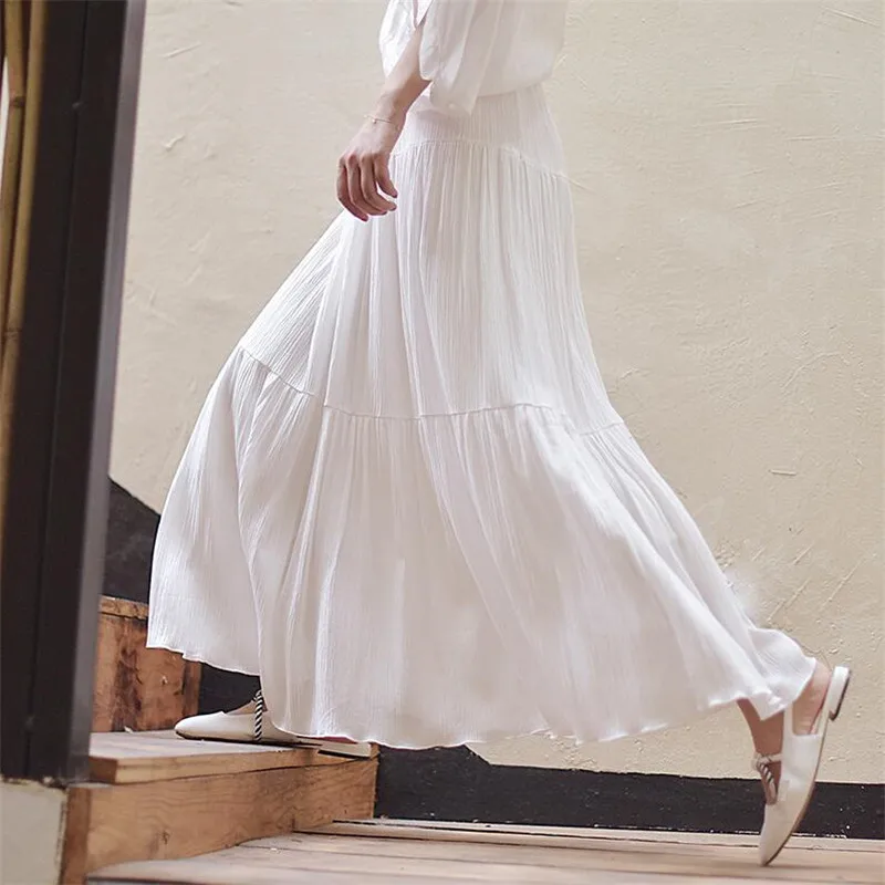 

Summer Autumn 2019 Plus Size 7XL Women's Elastic Waist Pleated Solid Color Ankle-length Patchwork Skirt Promotions Lady Sweet