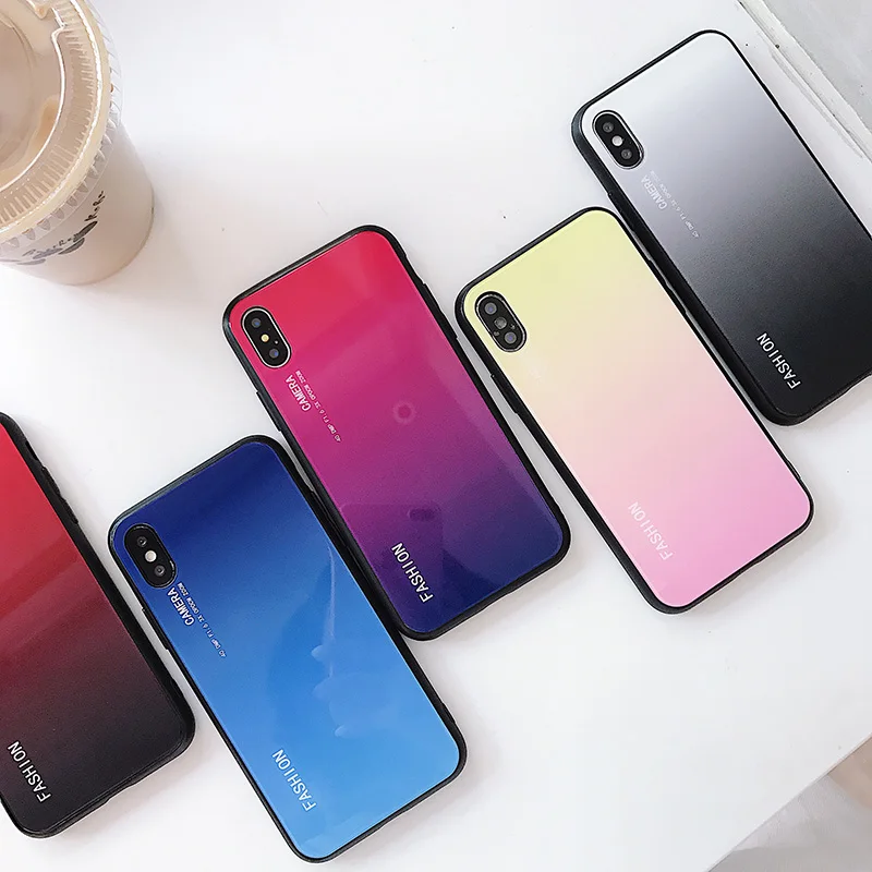 

Gradient Tempered Glass Phone Case For iPhone X XS Max 8 7 Plus Colorful Protective Back Cover For iPhone XS XR 6 6S Plus Coque