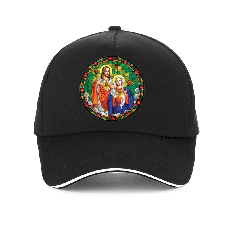 

SACRED HEARTS OF JESUS & MARY print cap High Quality 100%Cotton Baseball caps Christian jesus Unisex hat snapback