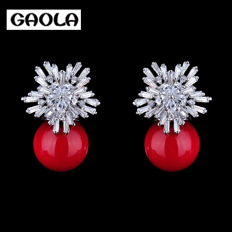 

2015 fashion AAA CZ pearl earrings silver plated dangle earrings GLE4233