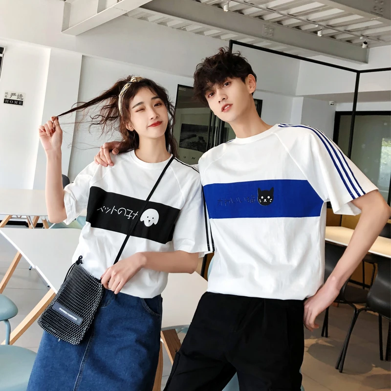 2019 Korean Matching Couple Clothes Autumn summer Loose Tops Casual T-Shirt Cute Couple T Shirts For Lovers 2019 Korean Matching Couple Clothes Autumn summer Loose Tops Casual T-Shirt Cute Couple T Shirts For Lovers