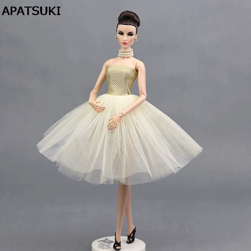 Бежевое модное балетное платье для куклы Барби цельное вечернее Vestido Одежда