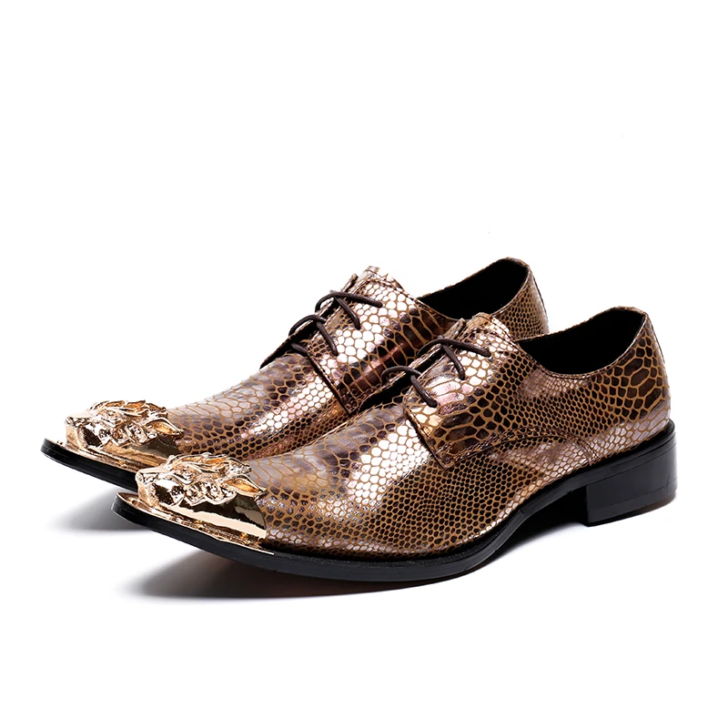 

Choudory New Mens Dress Shoes Genuine Leather Italian Metal Toe Spiked smoking Shoes zapatos hombre